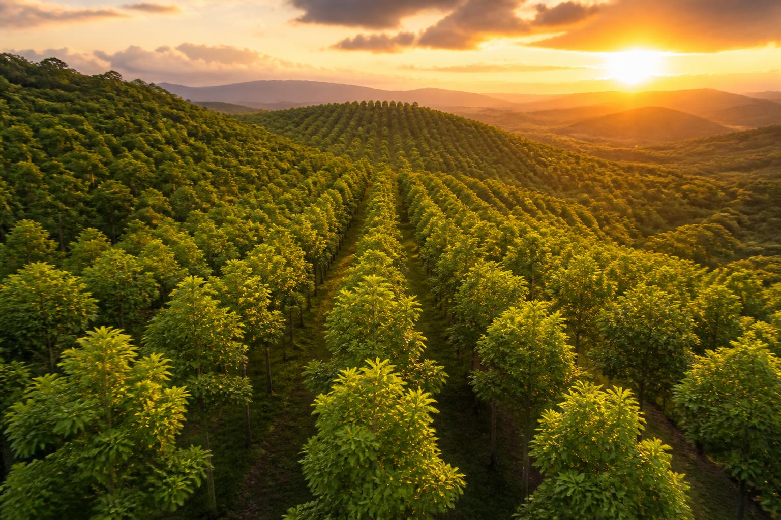 Sunlit Colombian teak plantation